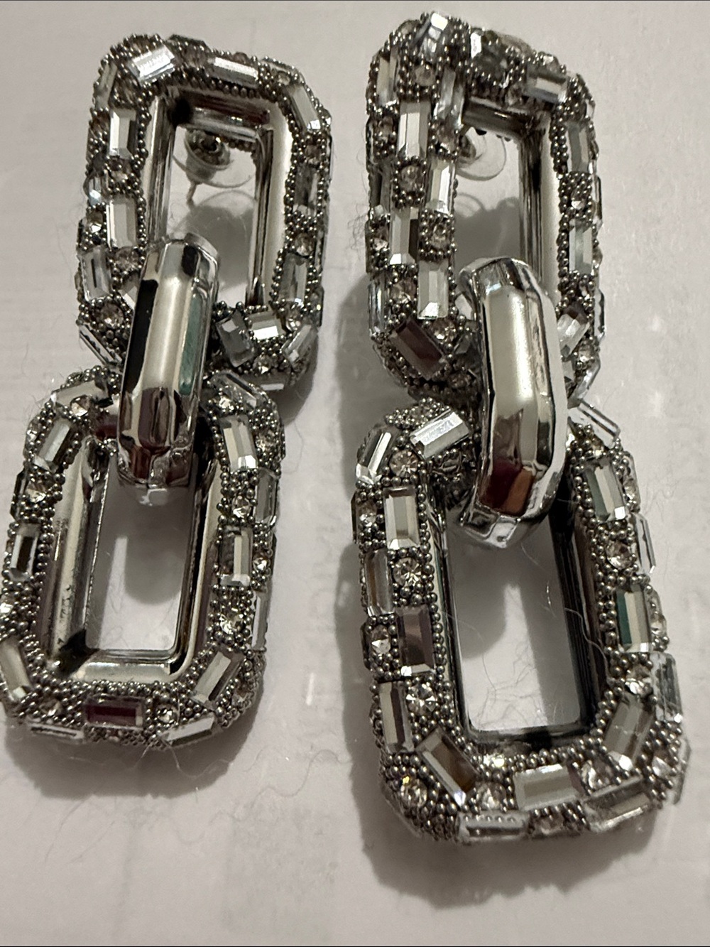 Fashion Crystal Link Drop Earrings - Silver Tone - Picture 4 of 4